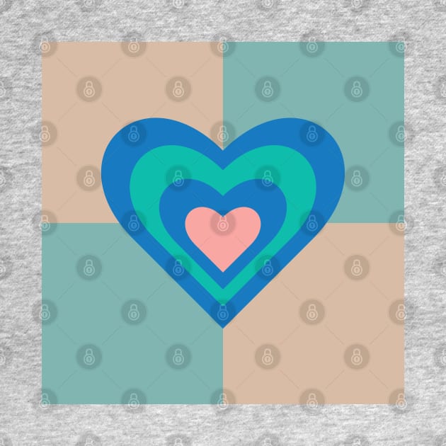LOVE HEARTS CHECKERBOARD Retro Alt Valentines in Royal Blue Turquoise Pink on Beige Aqua Geometric Grid - UnBlink Studio by Jackie Tahara by UnBlink Studio by Jackie Tahara
